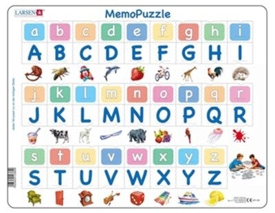 Larsen Lernpuzzle ABC Ein Puzzle mit dem ABC in Groß- und Kleinbuchstaben und passenden Bildern von DIngen mit dem Anfangsbuchstaben.