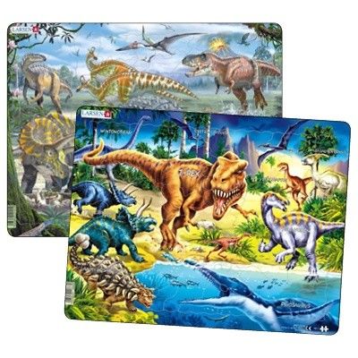 Zwei Puzzle mit unterschiedlichen Dino-Motiven