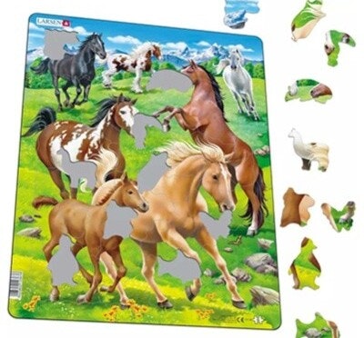 65 stabile Puzzleteile aus robustem Recycling Karton Ein Pferdepuzzle