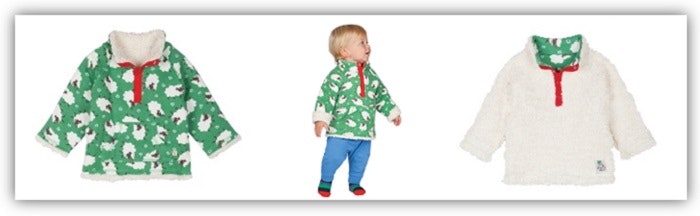Wendepulli von Frugi Produktfotos Wende-Pullover beide Seiten und angezogen