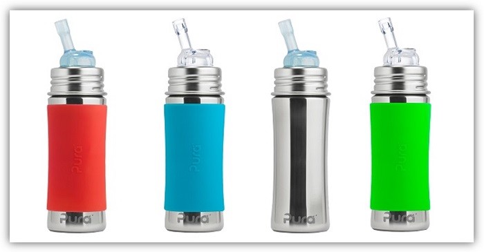 Edelstahl-Trinkflaschen von Pura Kiki mit Strohhalm