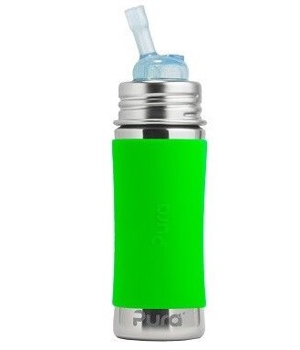 Pura Edelstahl Flasche mit Trinkhalm ab 12 M - open end aqua-blau