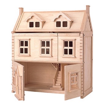 naturbelassenes Holz-Puppenhaus zum Aufklappen naturbelassenes Holz-Puppenhaus zum Aufklappen