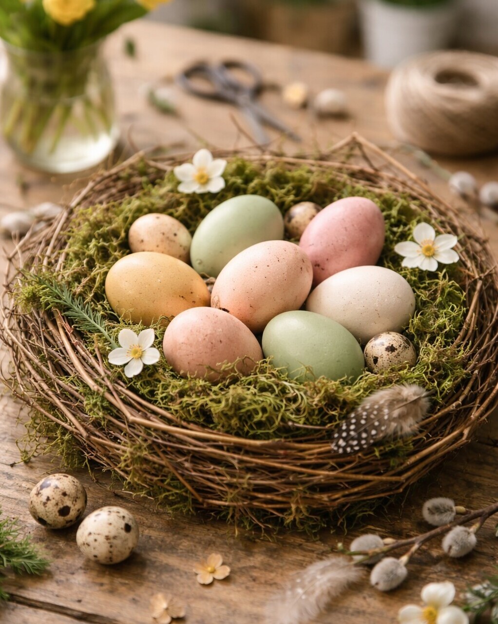 Natürliches Osternest mit Moos