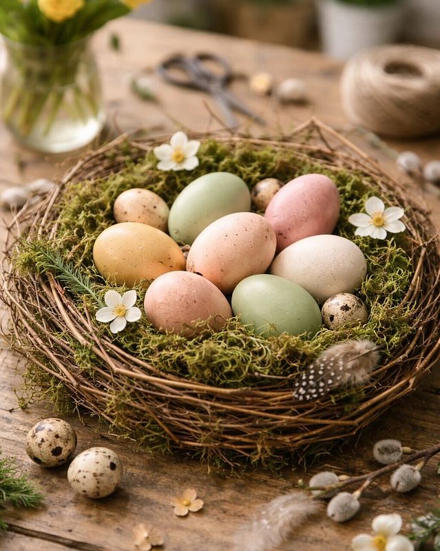 Natürliches Osternest mit Moos