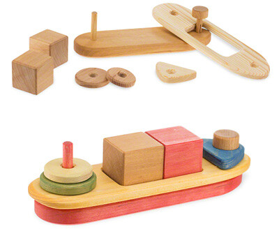 3 Blätter Holzboot für kreative Spiele ab 2 Jahren