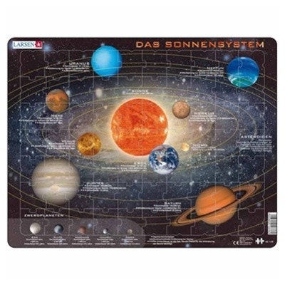 Larsen Lernpuzzle "Das Sonnensystem" Ein Puzzle mit der Überschrift "Das Sonnensystem". Zu sehen sind 9 Planeten und die Sonne.