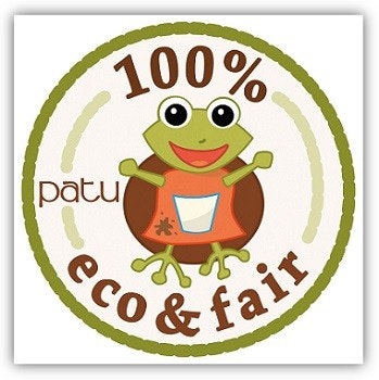 Logo mit dem Frosch im Zeichentrick-Stil in der Mitte, durmherum steht "100% eco & fair" Logo mit dem Frosch im Zeichentrick-Stil in der Mitte, durmherum steht "100% eco & fair"