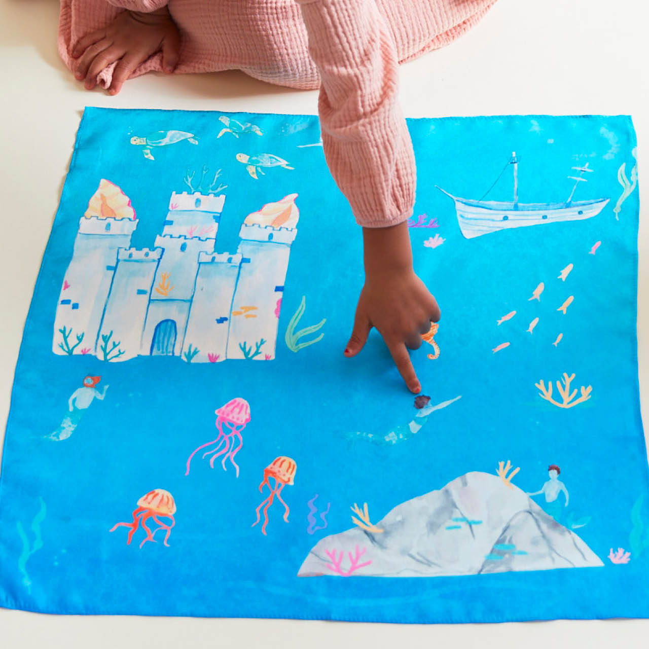 Spieltuch Seide Unterwasserwelt 53 x 53 cm
