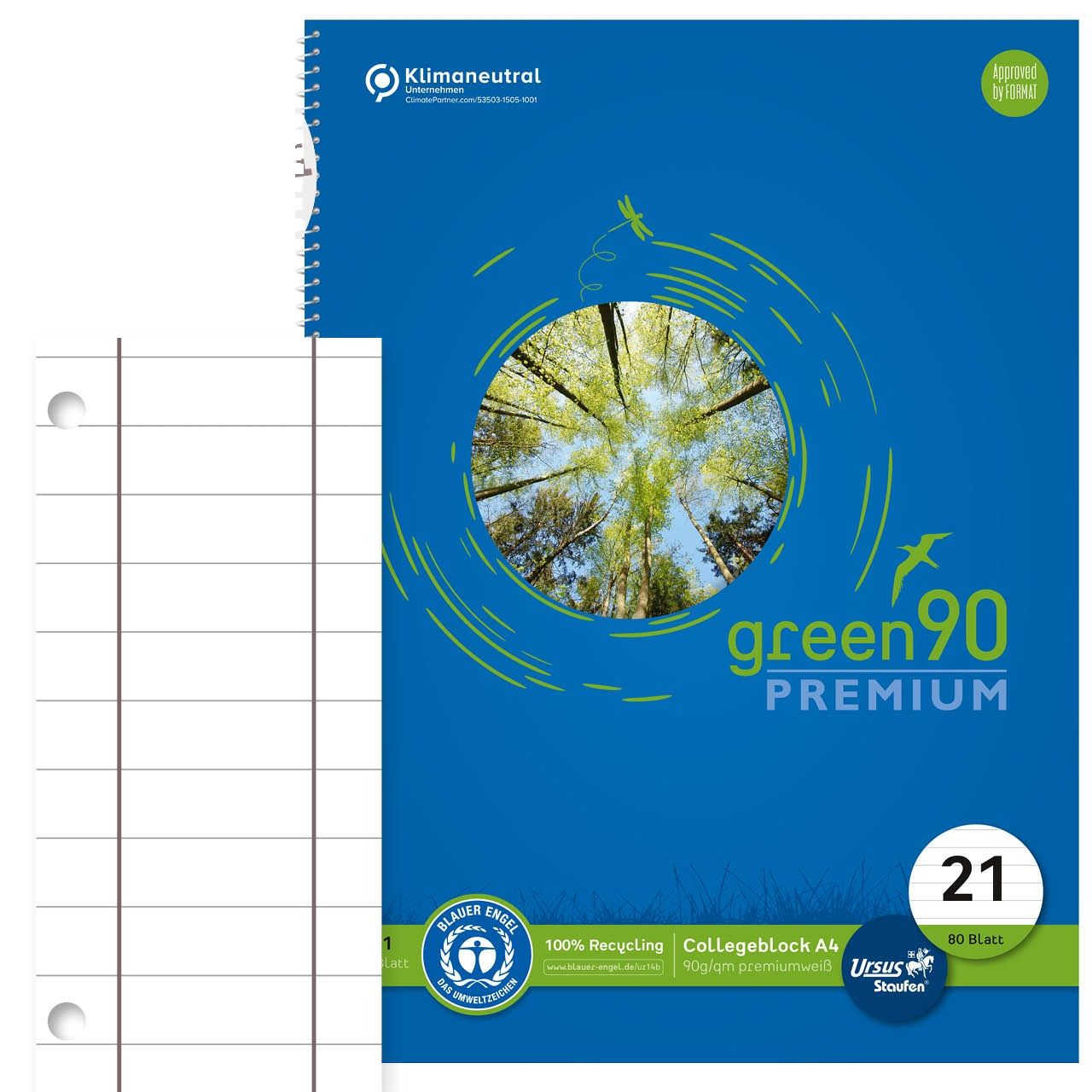 Staufen Green Collegeblock liniert – Lineatur 21, DIN A4