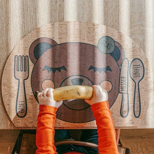 Kinder Montessori Tischset aus Korkleder Bär, 46 x 37,5 cm