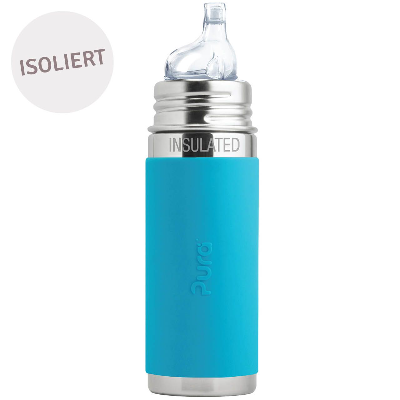 Isolierte Kleinkindflasche ab 6 Monate Trinklernaufsatz blau