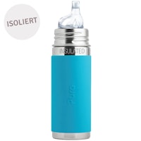 Isolierte Kleinkindflasche ab 6 Monate Trinklernaufsatz blau