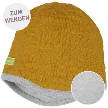 Weiche Wendemütze Strick currygelb