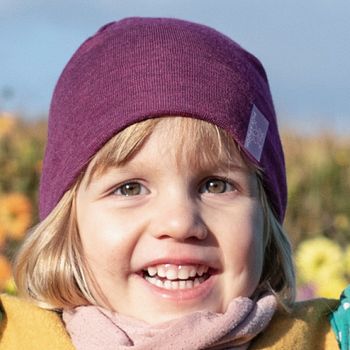 Mitwachsende Beanie Mütze Wolle Seide orchidee