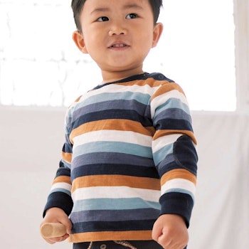 Langarmshirt Patches navy-zimt