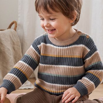 Edler Strick Pullover beige gestreift