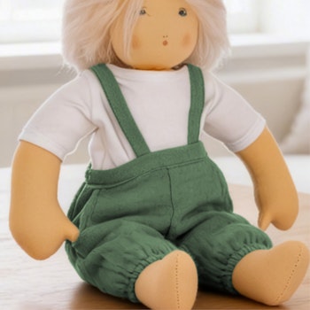 Puppen Latzhose m. Shirt 35-45cm grün, Bio-Baumwolle
