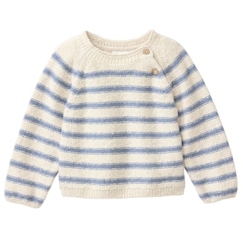 Strickpullover beige blau gestreift