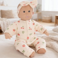 Puppen Strampler 28-35cm mit Haarband Früchte, Bio-Baumwolle