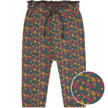 Lockere Interlock Babyhose Blumen dunkles petrol
