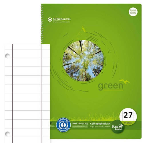 Collegeblock liniert mit Rand – Lineatur 27, DIN A4 70 g/m2