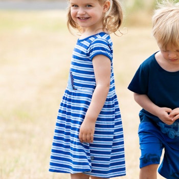 Jersey Kleid kurzarm Pferde blau