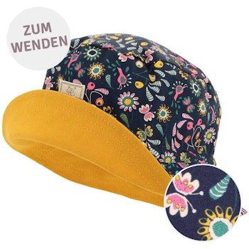 Kinder Wende-Fischerhut golden yellow Blumen Tiere