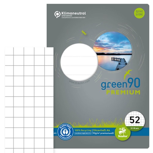 Staufen Green Oktavheft kariert – Lineatur 52, DIN A6
