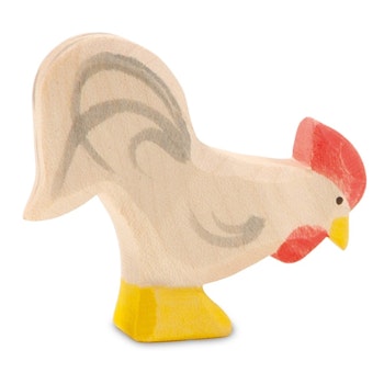 Hahn weiss Holzfigur 5 cm hoch