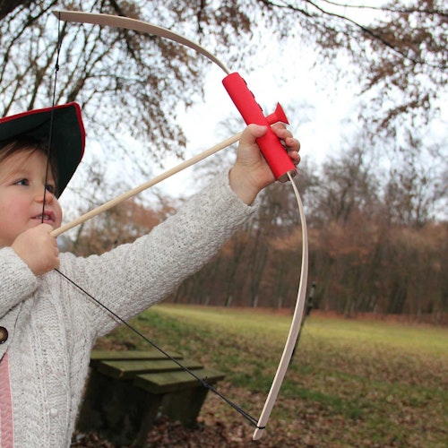 Minibogen aus Holz mit 3 roten Pfeilen 70 cm Bogen 5-7 Jahre