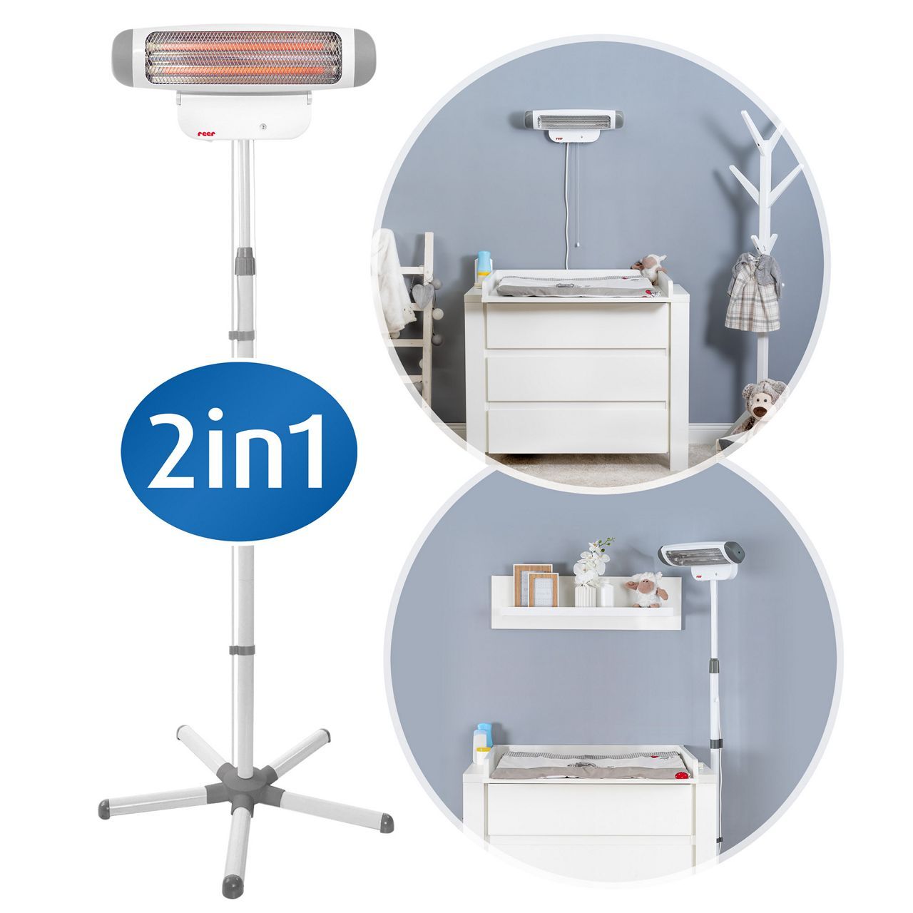 2in1 Wickeltisch - Heizstrahler - Stand- od. Wandmontage