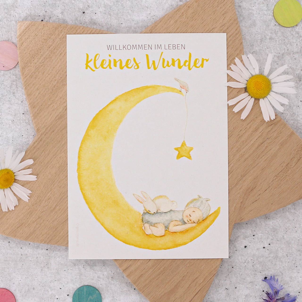 Nachhaltige Glückwunschkarte Mond zur Geburt