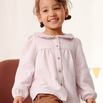 Edle Flanell Kragen-Bluse rosa kariert