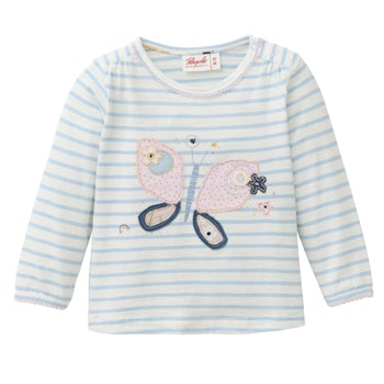 Süßes Langarmshirt Schmetterling hellblau gestreift