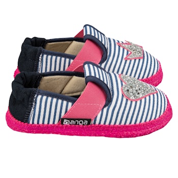 Streifen Kita oder Hausschuhe mit weichen Sohle pink-navy