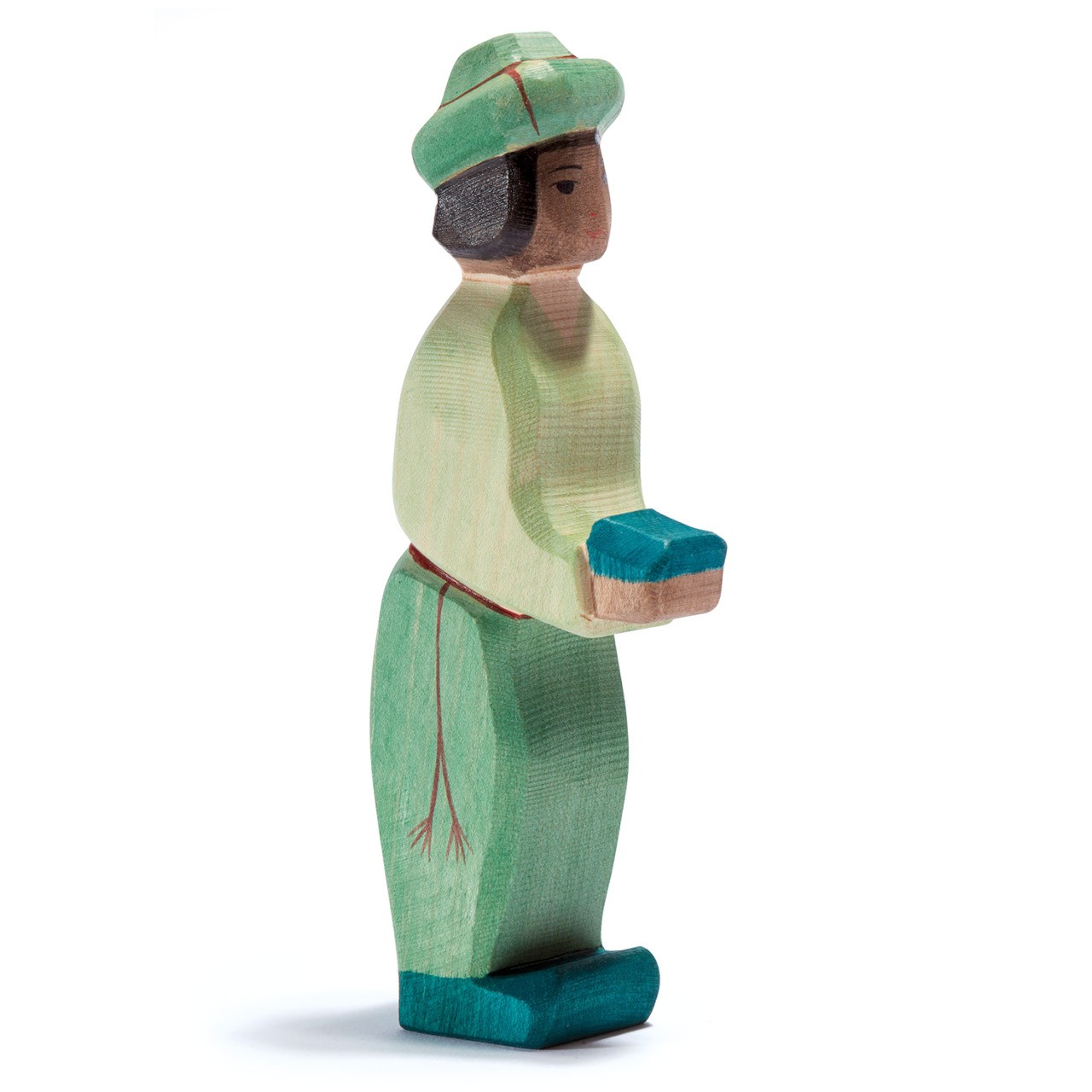 König grün orientalisch - Krippenfigur aus Holz 15,5