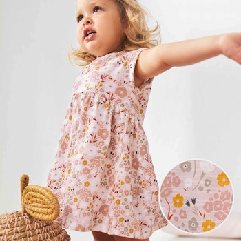 Luftiges Kleid kurzarm Sommerwiese hellrosa