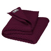 Kuschelige Waben Strickdecke Wolle 80x100 cm cassis