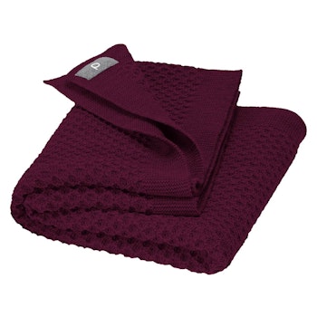 Kuschelige Waben Strickdecke Wolle 80x100 cm cassis
