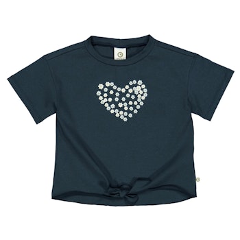 Süßes T-Shirt Knotendetail Herz dunkelblau