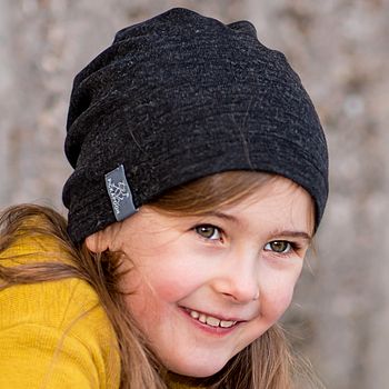 Mitwachsende Beanie Mütze Wolle Seide anthrazit
