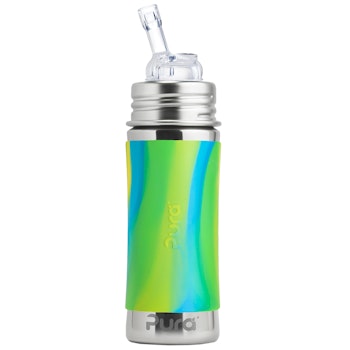 Edelstahl 325 ml Flasche mit Trinkhalm Kids – aqua swirl