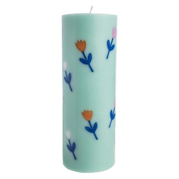 Stumpenkerze GLUMI FLOWER mit pinken Blumen aus Stearin