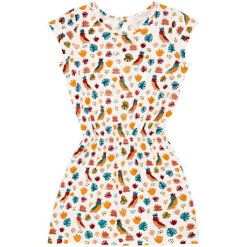 Leichtes Sommer Kleid Papageien weiß