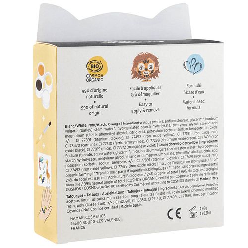 Bio Kinderschminke Tiger, 4 Farben + Tattoos