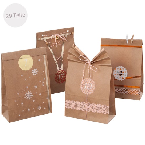 Adventskalender-Set Tüten (12,5x9cm), Kordel & Zahlensticker