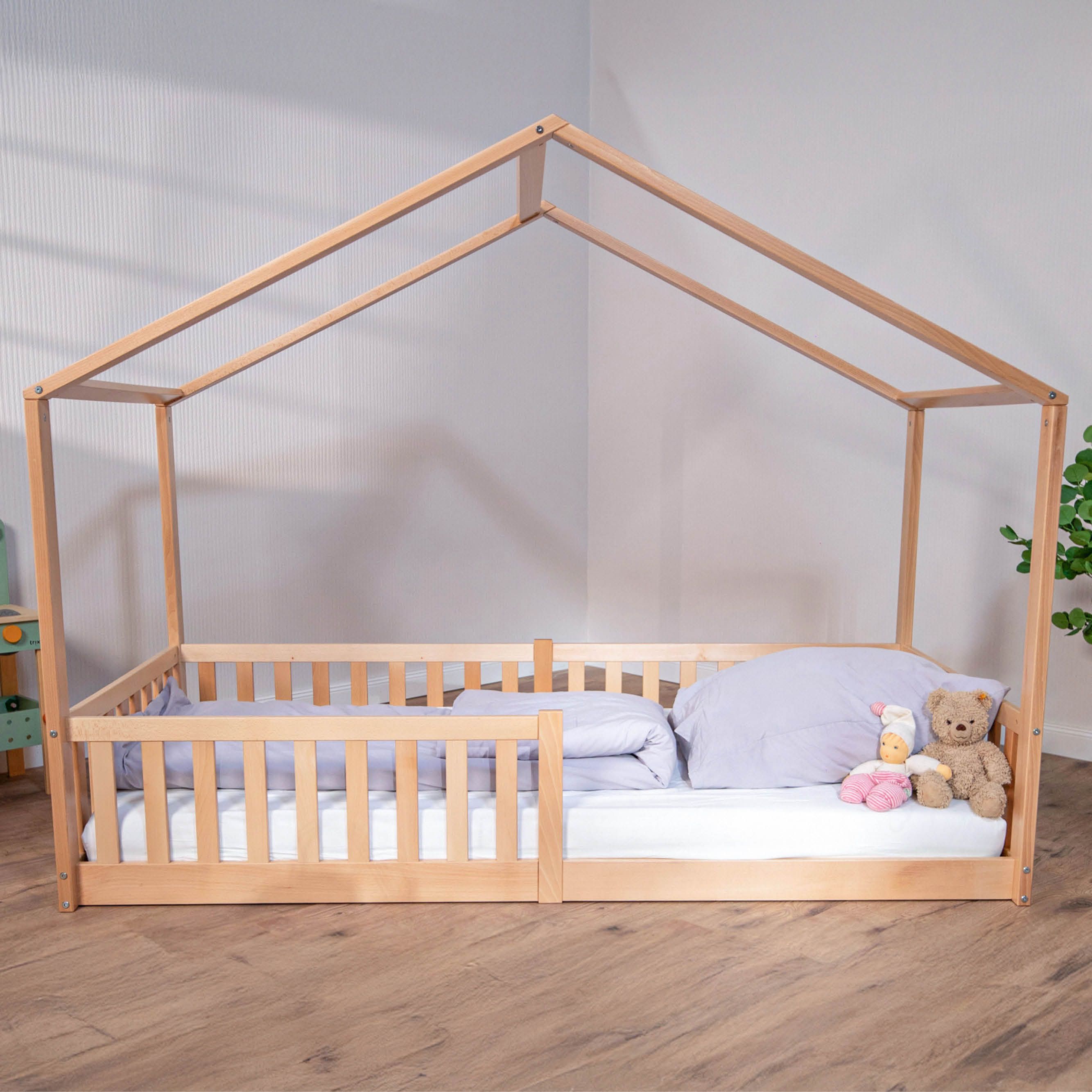 Montessori Bett 90x200 - Bodenbett mit Rausfallschutz