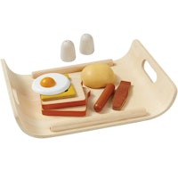 Holz Frühstücksmenü auf Tablett