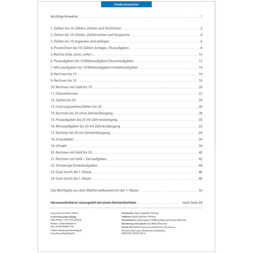 Tests in Mathe – Lernzielkontrollen 1. Klasse